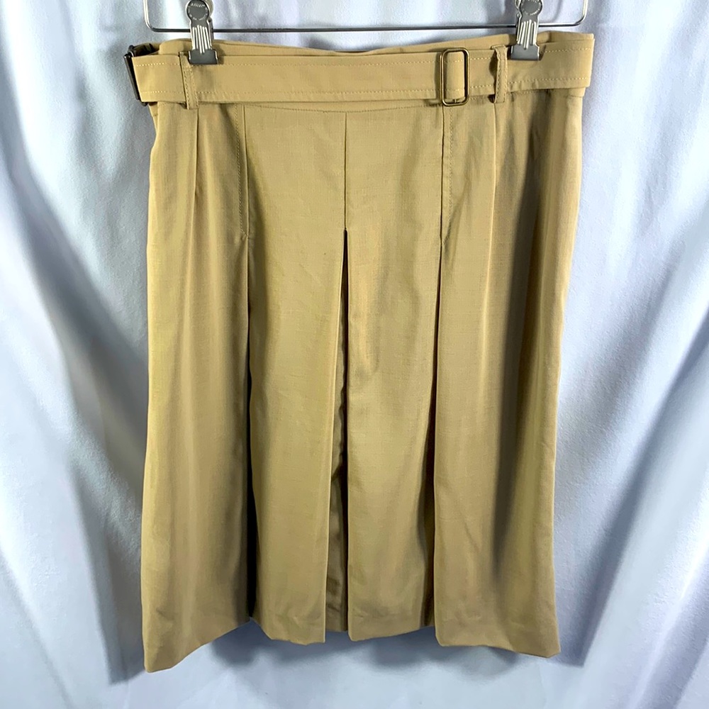 Akris Punto Camel Tan Pleated Midi Skirt with Belt